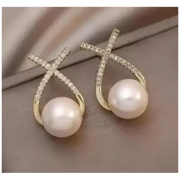 Korean Studded Cross Pearl Stud Earrings