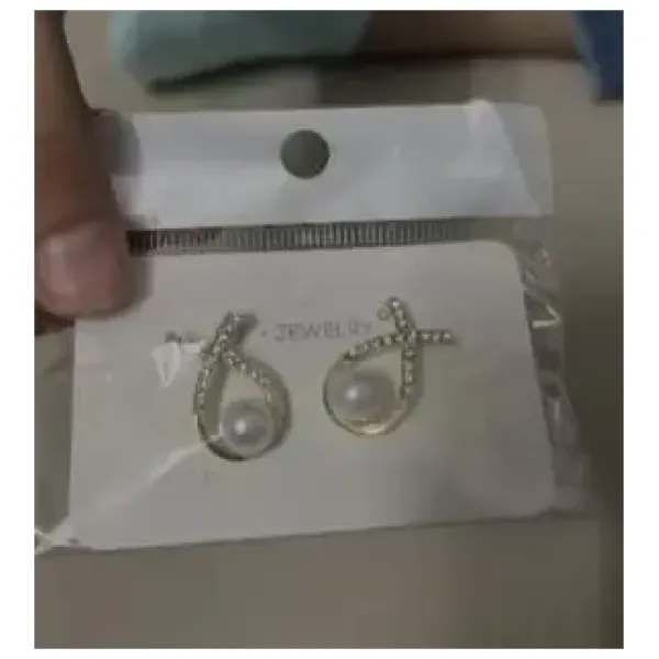 Korean Studded Cross Pearl Stud Earrings - Image 3