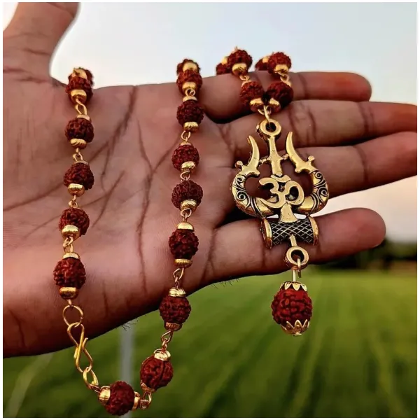 Gleaming Men's Gold Plated Rudraksha Chains