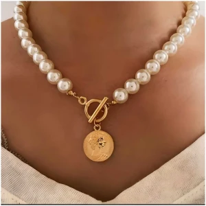 AVR JEWELS Pearl Coin Chain Necklace For Women