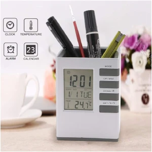 Pen Holder With Lcd Display Digital Alarm Clock
