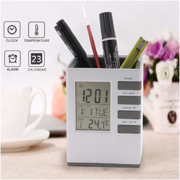 Pen Holder With Lcd Display Digital Alarm Clock