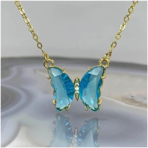 Avr Jewels Pretty Blue Crystal Butterfly Pendant Necklace For Women And Girls