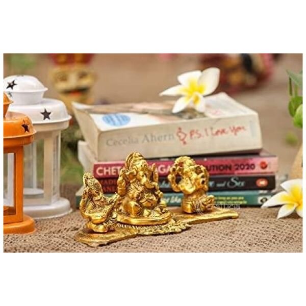 Design Gold Plated Lakshmi Ganesh Saraswati Idol With Deepak Showpiece