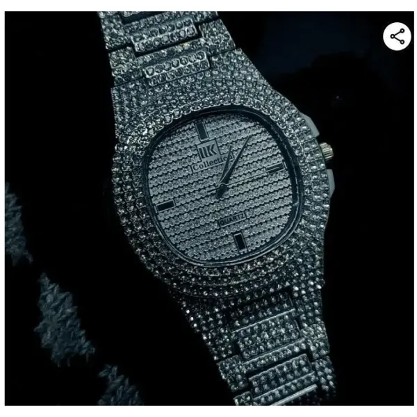 Golden Stone Studded Diamond Wrist Watch For Boys & Men - Image 2
