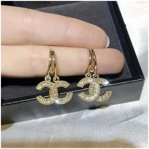 Avr Jewels Gold Plated Hoop Double C Drop Earring For Girls And Women