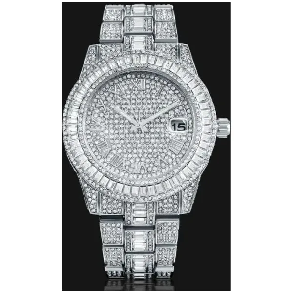 Golden Stone Studded Diamond Wrist Watch For Boys & Men - Image 3
