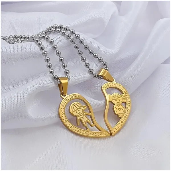 Stainless Steel Heart Shape Girl & Boy Valentine Locket With Chain For Couple