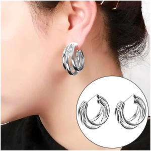 AVR JEWELS Silver plated Korean Trihoop Earrings For Women and Girls