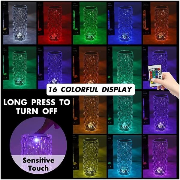 16 Color Changing Rose Crystal Diamond Table Lamp - Image 2