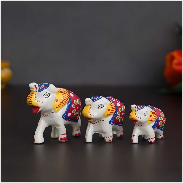 Handcrafted Set Of 3 Multicolor Elephant Statues Animal Figurines Decorative Showpieces