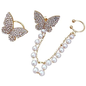 Avr Jewels High Sense Of Asymmetric Butterfly Pearl Ear Bone Clip Earrings All-in-one Female Super Fairy Tassel Earrings