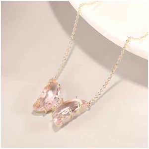 AVR JEWELS Stylish Pink Butterfly Necklace For Women and Girls