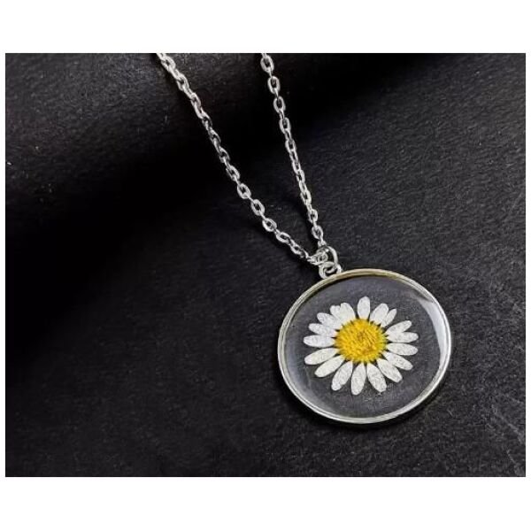 Natural White Daisy Preserved In Resin Pendant For Men & Women - Image 2