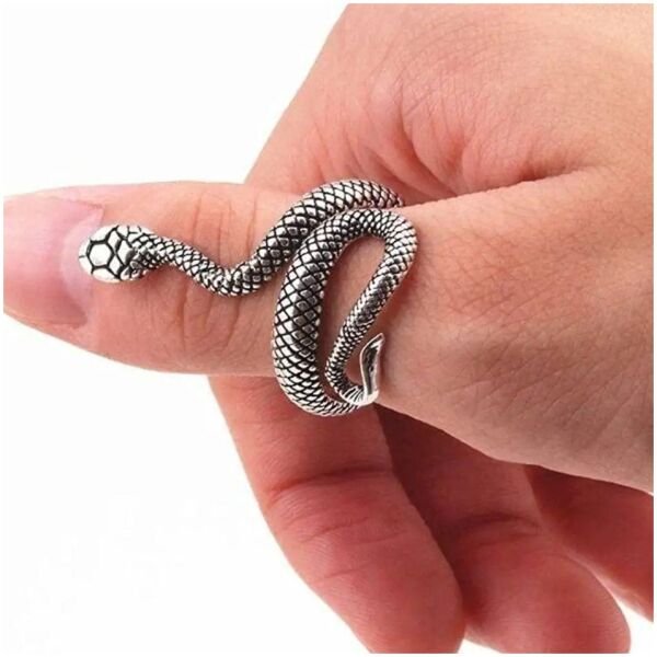 Silver and Black Color Snake Ring For Women and Girls - Image 2