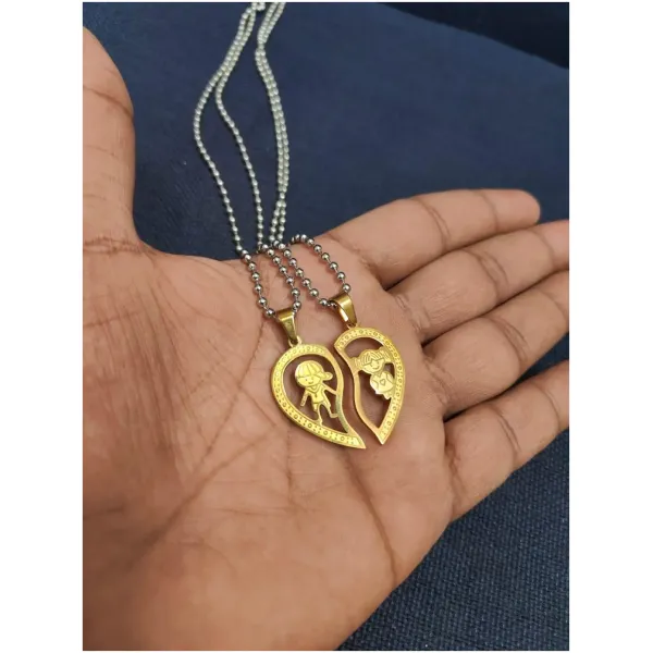 Stainless Steel Heart Shape Girl & Boy Valentine Locket With Chain For Couple - Image 3