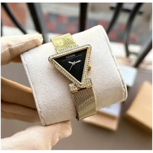 Guess Triangle Watch Diamond Gold Black For Women (SW277)