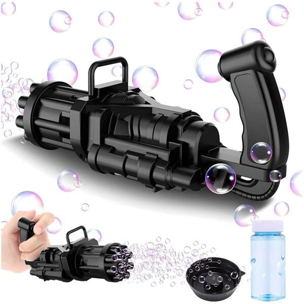 Bubble Gun 8 Hole Automatic Gatling Bubble Gun Blower Maker With 3 Batteries And Bubble Water(assorted Color)