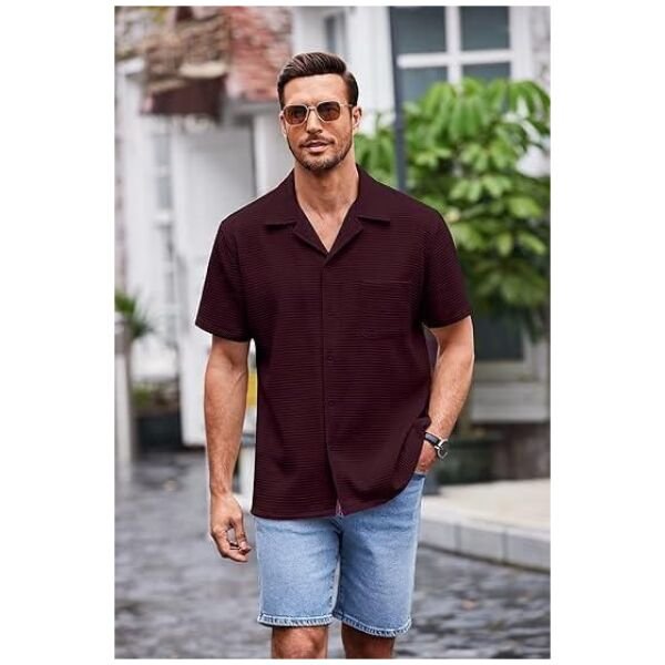 Mens Knit Stylish Half Sleeve Shirt Purple - Image 3