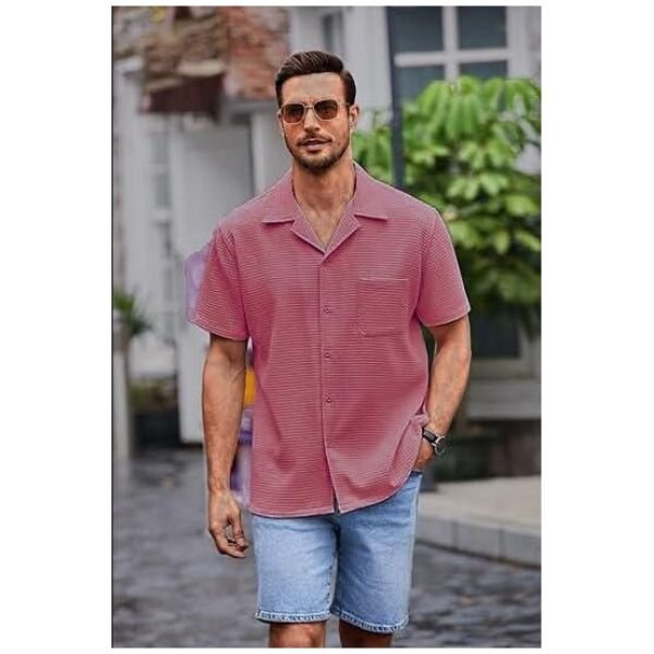 Mens Knit Stylish Half Sleeve Shirt Pink - Image 3