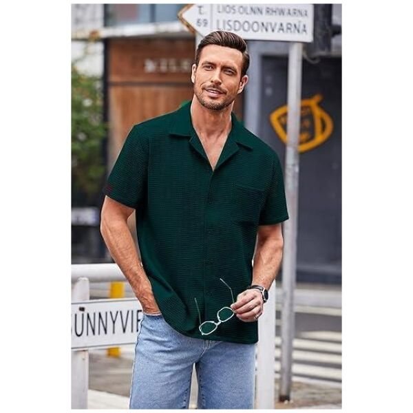 Mens Knit Stylish Half Sleeve Shirt Green - Image 3