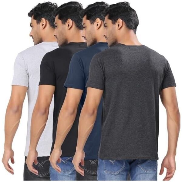 Mens Polycotton Solid Round Neck T-shirts (Pack of 4) - Image 3