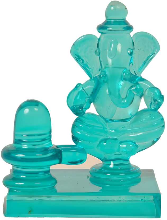 Crystal Ganesh with Shivling for Pooja Mandir Divine Blessings Showpiece - 6.5 cm (Crystal, Green)
