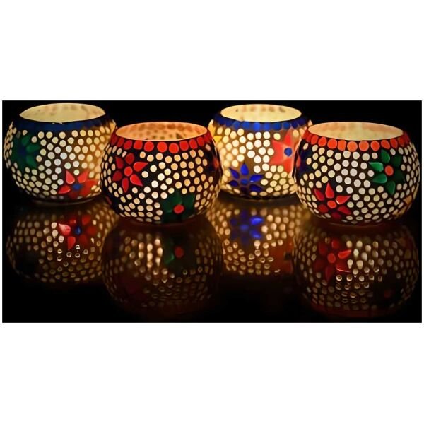 CraftIndia Set of 4 Mosaic Glass Decorative Tea Light Holder
