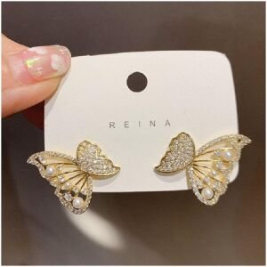 Avr Jewels Korean Pearl And Cubic Zirconia Stud Earrings For Women And Girls