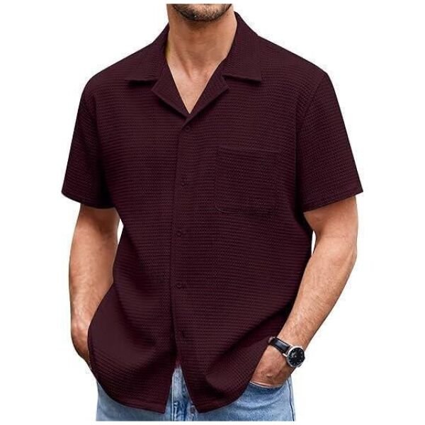 Mens Knit Stylish Half Sleeve Shirt Purple