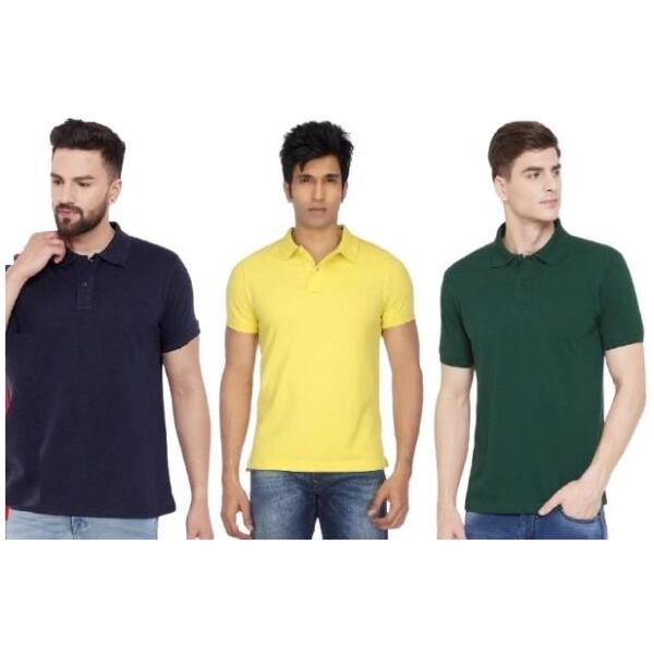 Cotton Matty Solid Half Sleeves Mens Polo Neck T-Shirt Pack Of 3