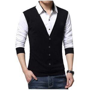 Cotton Blend Color Block Full Sleeves Slim Fit Casual Shirt