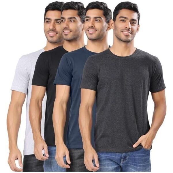 Mens Polycotton Solid Round Neck T-shirts (Pack of 4)