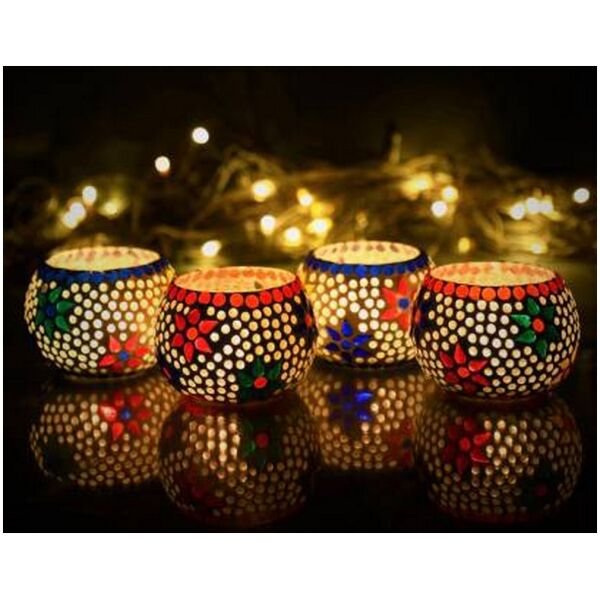 CraftIndia Set of 4 Mosaic Glass Decorative Tea Light Holder - Image 2
