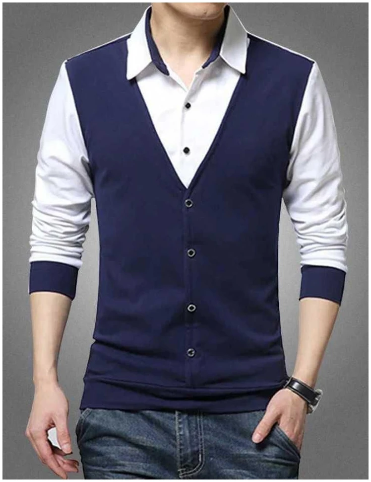 Cotton Blend Color Block Full Sleeves Slim Fit Casual Shirts