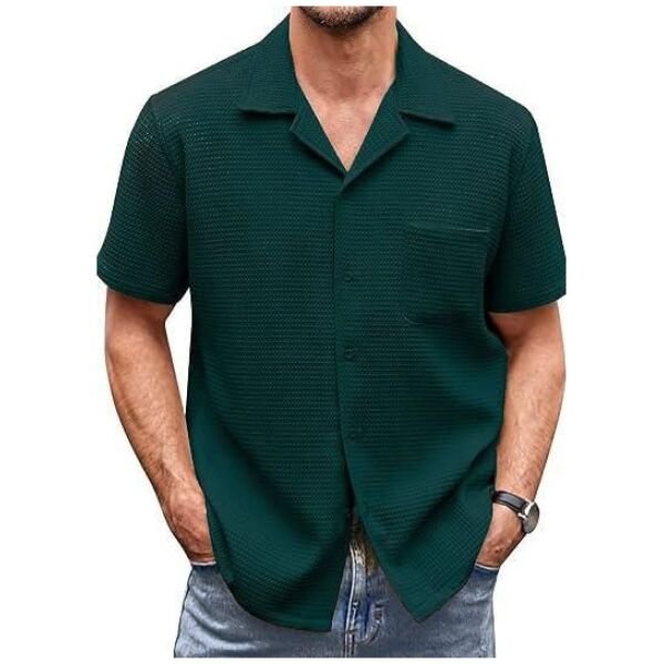 Mens Knit Stylish Half Sleeve Shirt Green