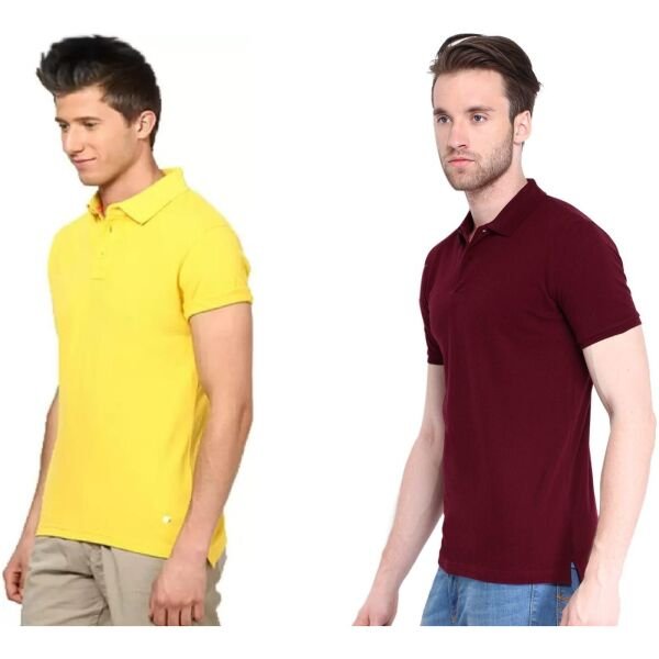 Poly Cotton Solid Half Sleeves Mens Polo T-Shirt (Pack of 2)