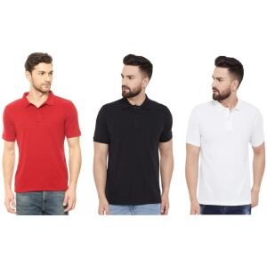 Cotton Matty Solid Half Sleeves Mens Polo Neck T-Shirt Pack Of 3