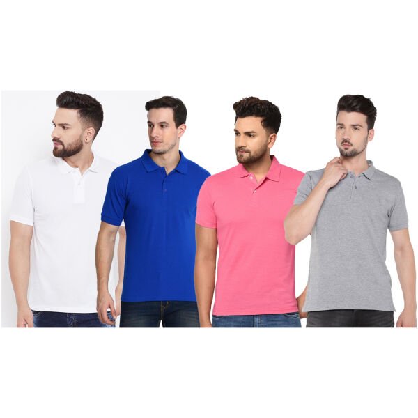 Cotton Blend Solid Half Sleeves Mens Polo Neck T-Shirt (Pack of 4)