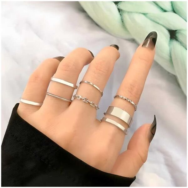 Silver Plated Trending Ring Set For Women (7 Pcs)