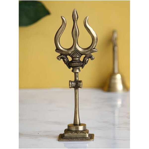 CraftIndia Brass Trishul with Damru Decorative Handcrafted Figurine - Image 2