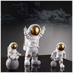 Astronaut Spaceman Statue Ornament Home Office Desktop Figurine Decors Set of 3 - Golden
