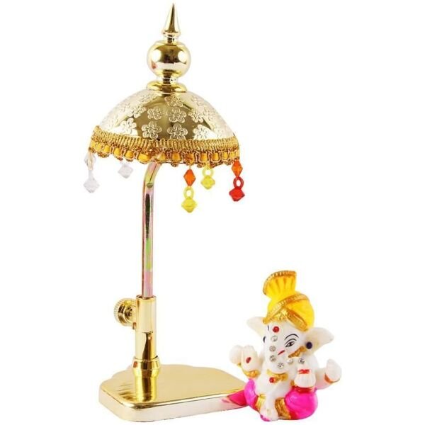 Exquisite Marble Ganesh with Umbrella Elegant Idol Decorative Showpiece - 20 cm (Polyresin, Multicolor) - Image 3