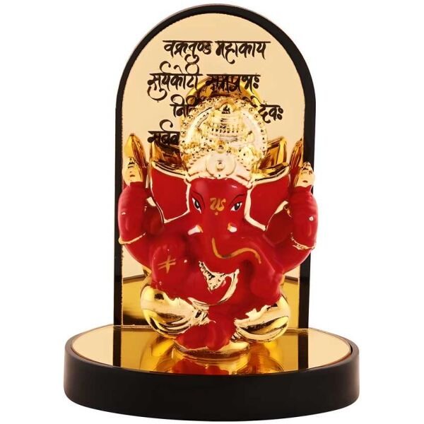 Gold Plate Ganesh Ji Idol Statue Decorative Showpiece - 3.25 cm (Polyresin, Multicolor)