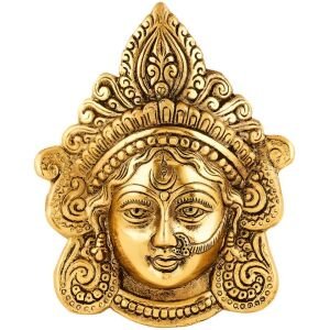 Ambika Durga Face Wall Hanging Metal Idol Showpiece 15.24 cm (Gold Plated, Metal, Gold)