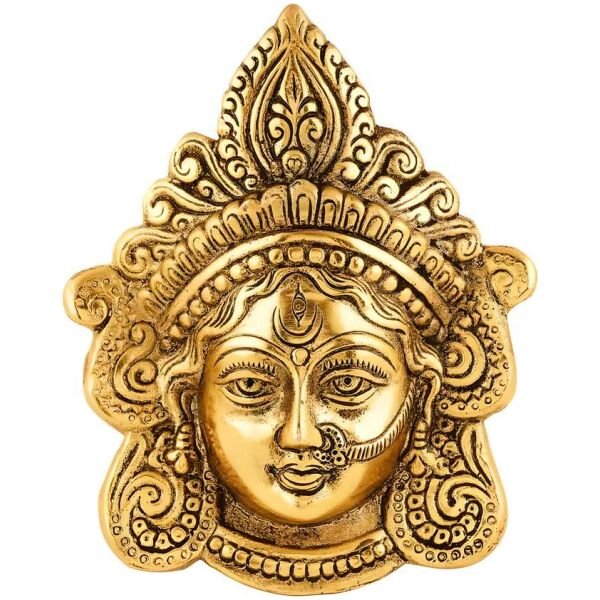 Ambika Durga Face Wall Hanging Metal Idol Showpiece 15.24 cm (Gold Plated, Metal, Gold)