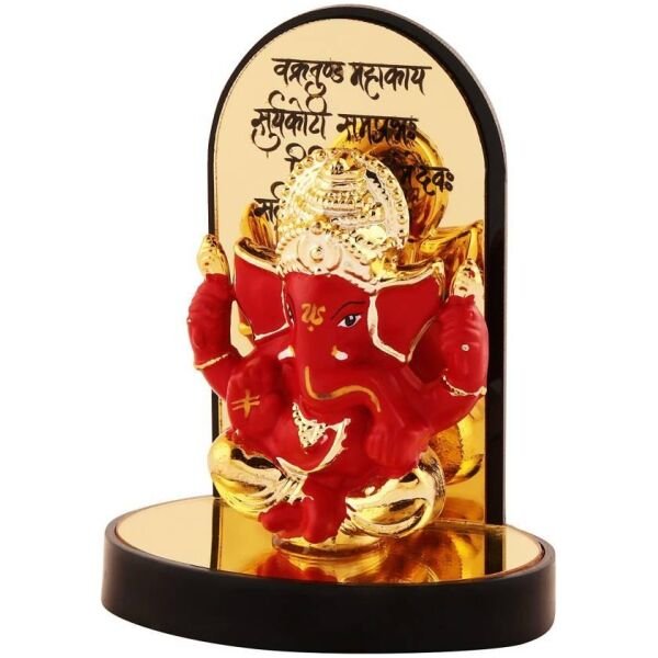 Gold Plate Ganesh Ji Idol Statue Decorative Showpiece - 3.25 cm (Polyresin, Multicolor) - Image 2
