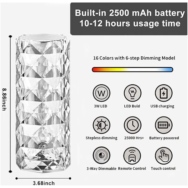 16 Color Changing Rose Crystal Diamond Table Lamp - Image 3