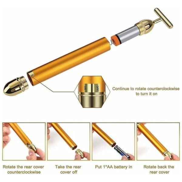 24K Gold Energy Beauty Bar Electric Facial Massage Roller - Image 3