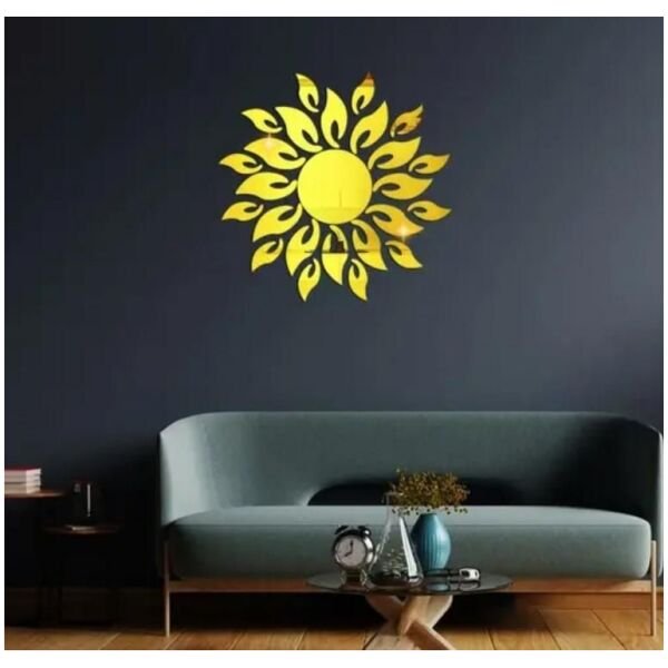 3D Wall Mirror Sticker Sun flame Gold - Image 2